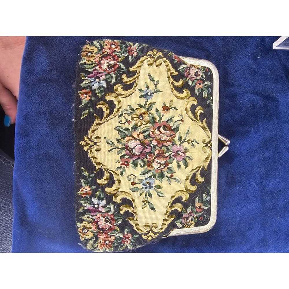 Vintage small purse handbag tapestry GoldTone Cla… - image 2