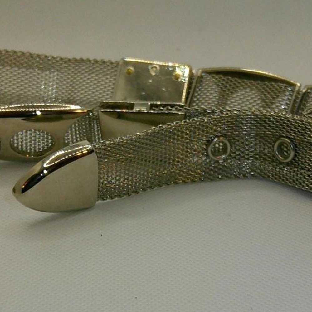 Vintage Y2K Belt Silver Tone Mesh Embellished Med… - image 2