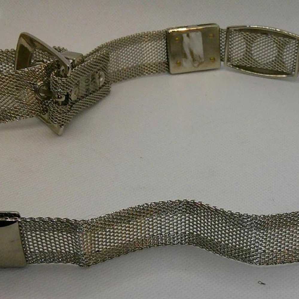 Vintage Y2K Belt Silver Tone Mesh Embellished Med… - image 3