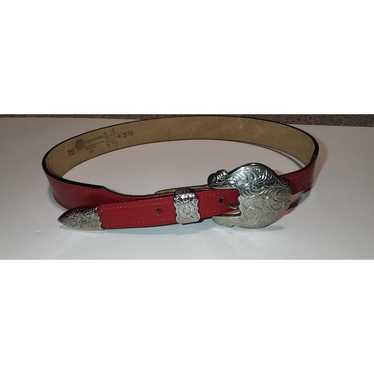 Vintage Chambers red leather belt removable silver