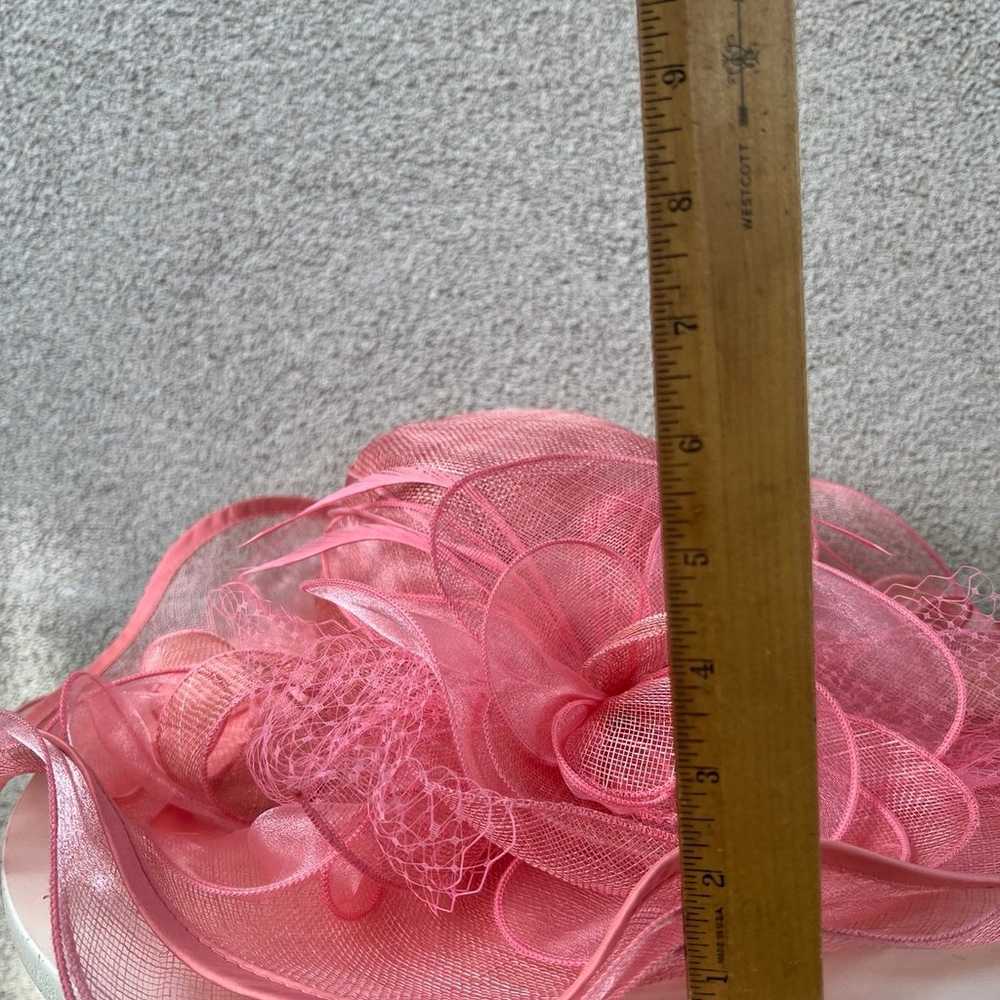 Vintage pink large brim hat organza netting flora… - image 10