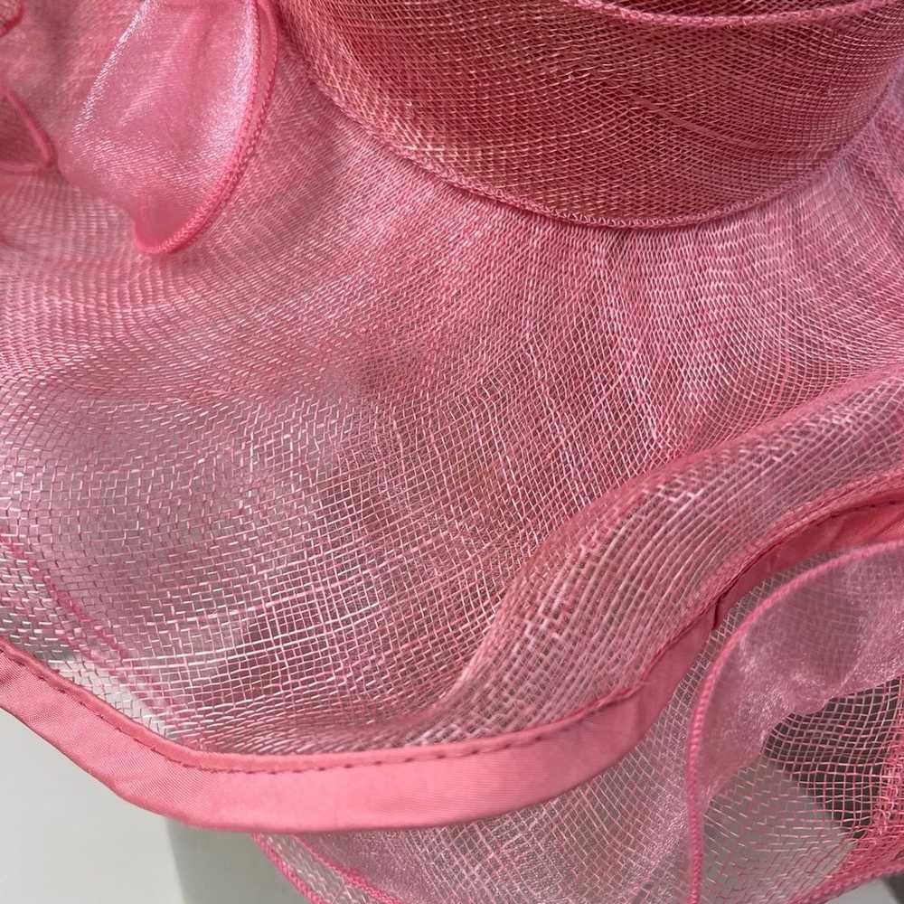 Vintage pink large brim hat organza netting flora… - image 12