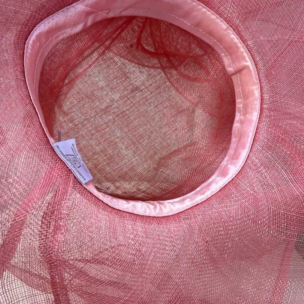 Vintage pink large brim hat organza netting flora… - image 8