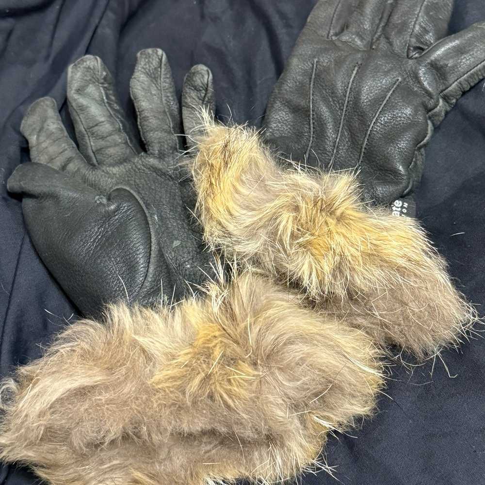 Black leather gloves with real fur small - image 2