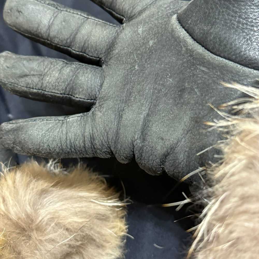 Black leather gloves with real fur small - image 3