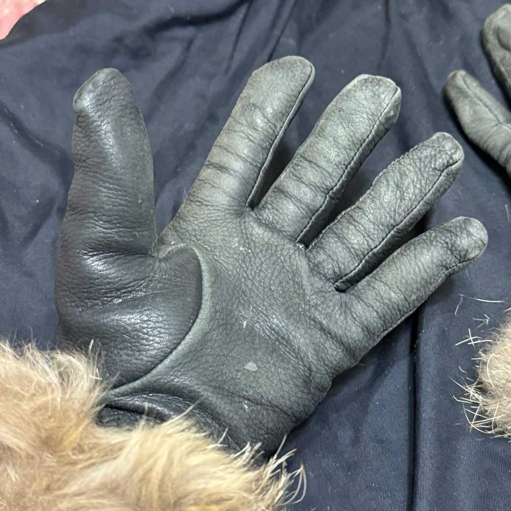 Black leather gloves with real fur small - image 5