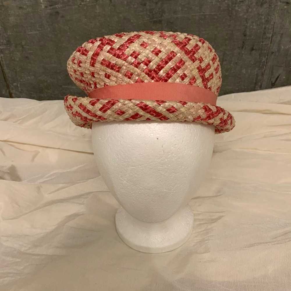 Vintage 50s 60s Connie Mae pink and white woven s… - image 4