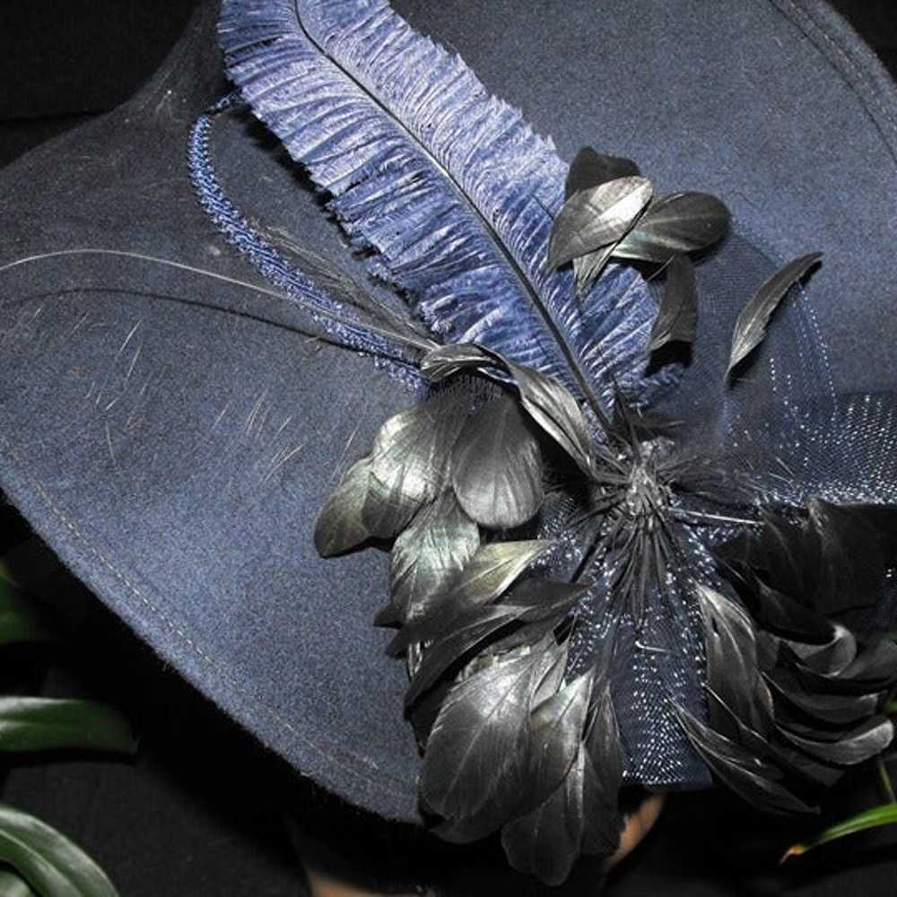 Vintage Navy-Blue Church Hat Size 8 - image 3