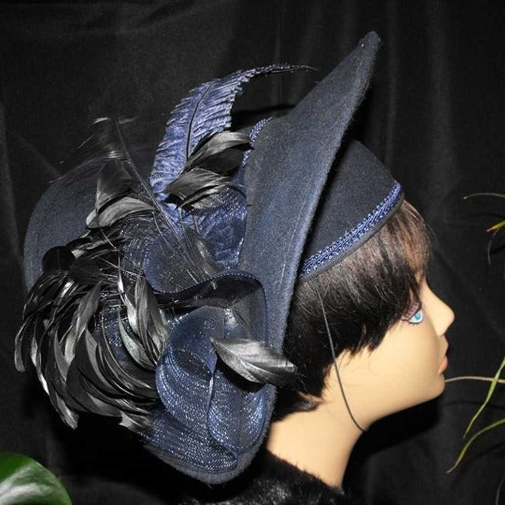 Vintage Navy-Blue Church Hat Size 8 - image 4