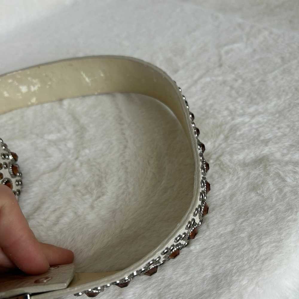 Bone White Genuine Leather Belt Swarovski Crystal… - image 10