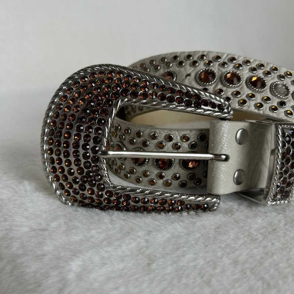 Bone White Genuine Leather Belt Swarovski Crystal… - image 3