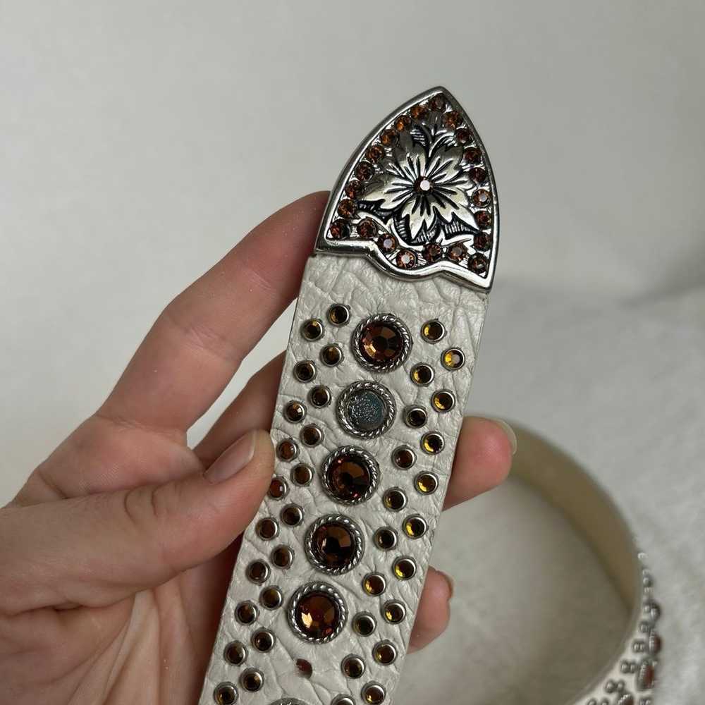 Bone White Genuine Leather Belt Swarovski Crystal… - image 4