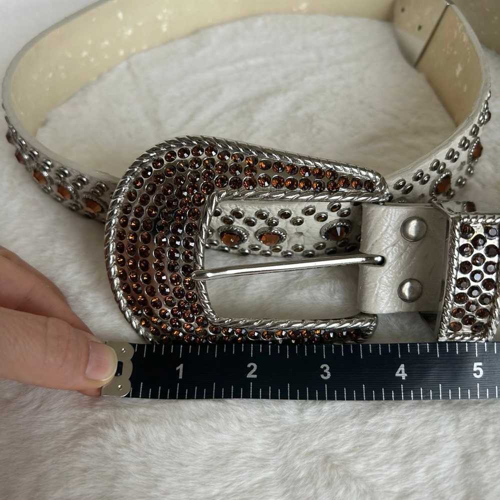 Bone White Genuine Leather Belt Swarovski Crystal… - image 8