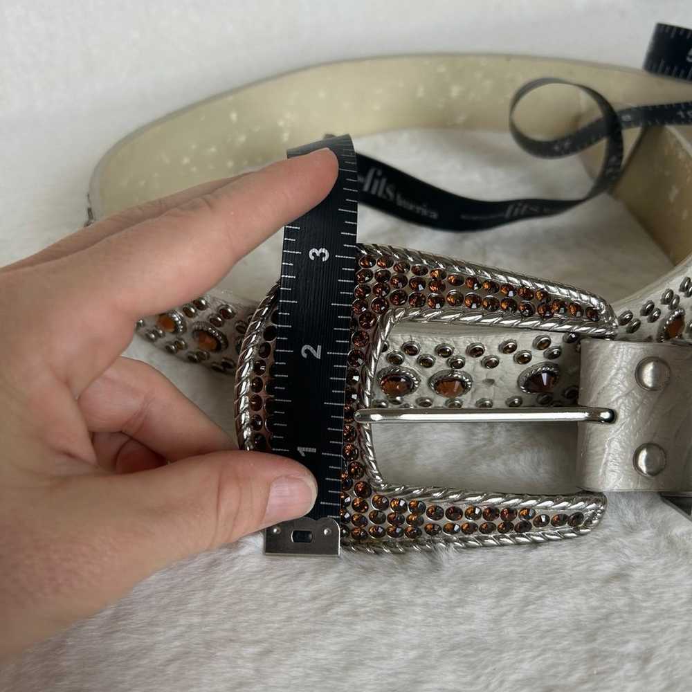 Bone White Genuine Leather Belt Swarovski Crystal… - image 9