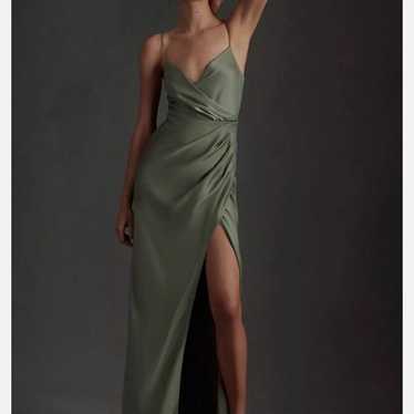 BHLDN Freya Satin Charmeuse Dress Moss Green