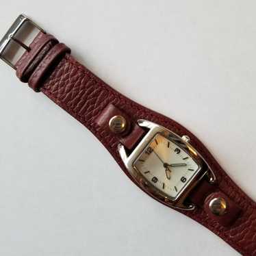 Vintage Brown Genuine Leather Watch with Silver A… - image 1