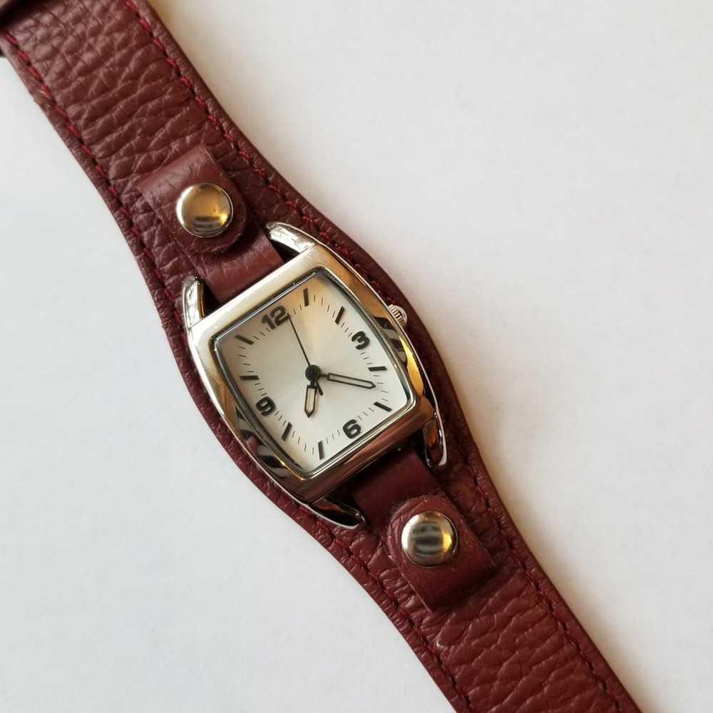 Vintage Brown Genuine Leather Watch with Silver A… - image 2