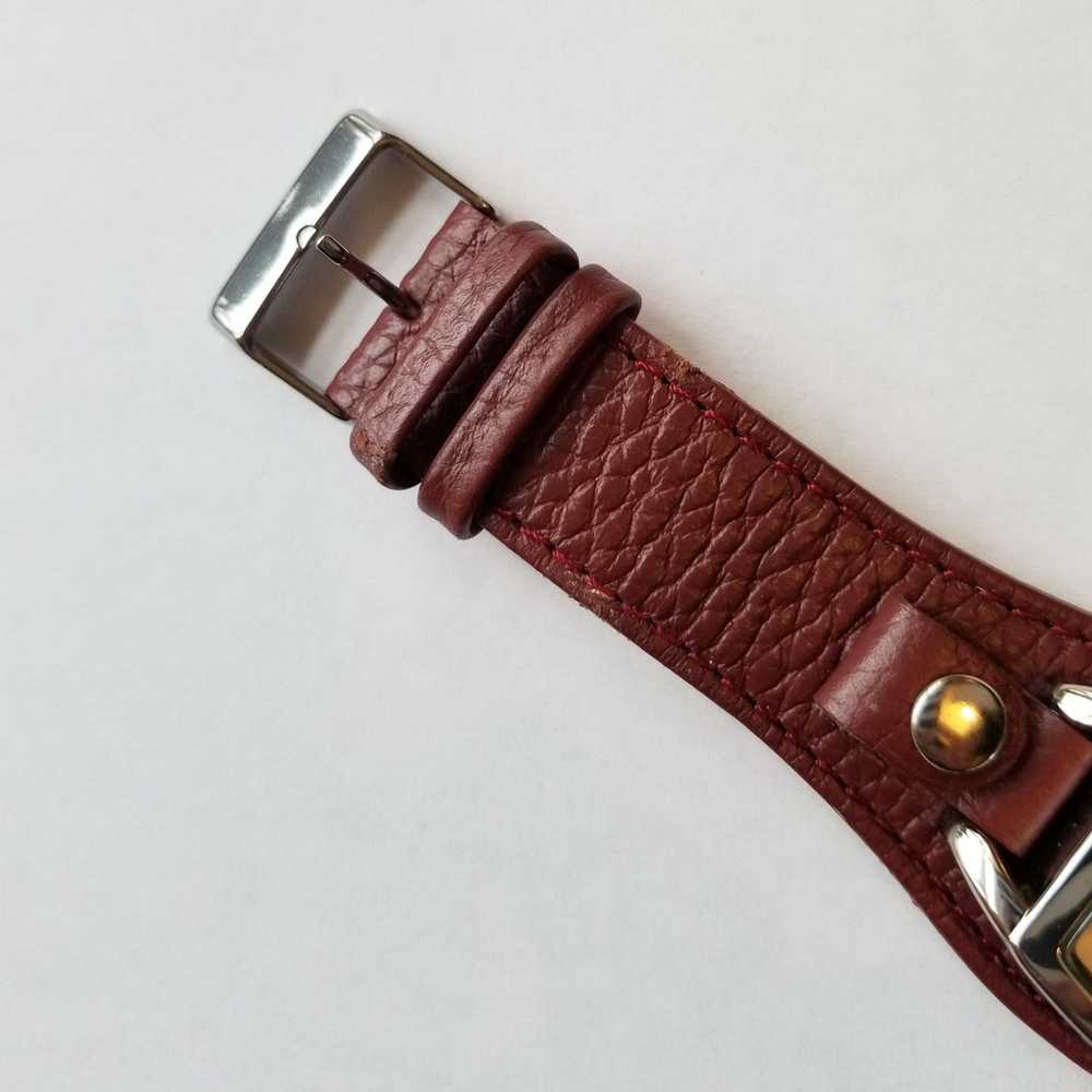 Vintage Brown Genuine Leather Watch with Silver A… - image 3