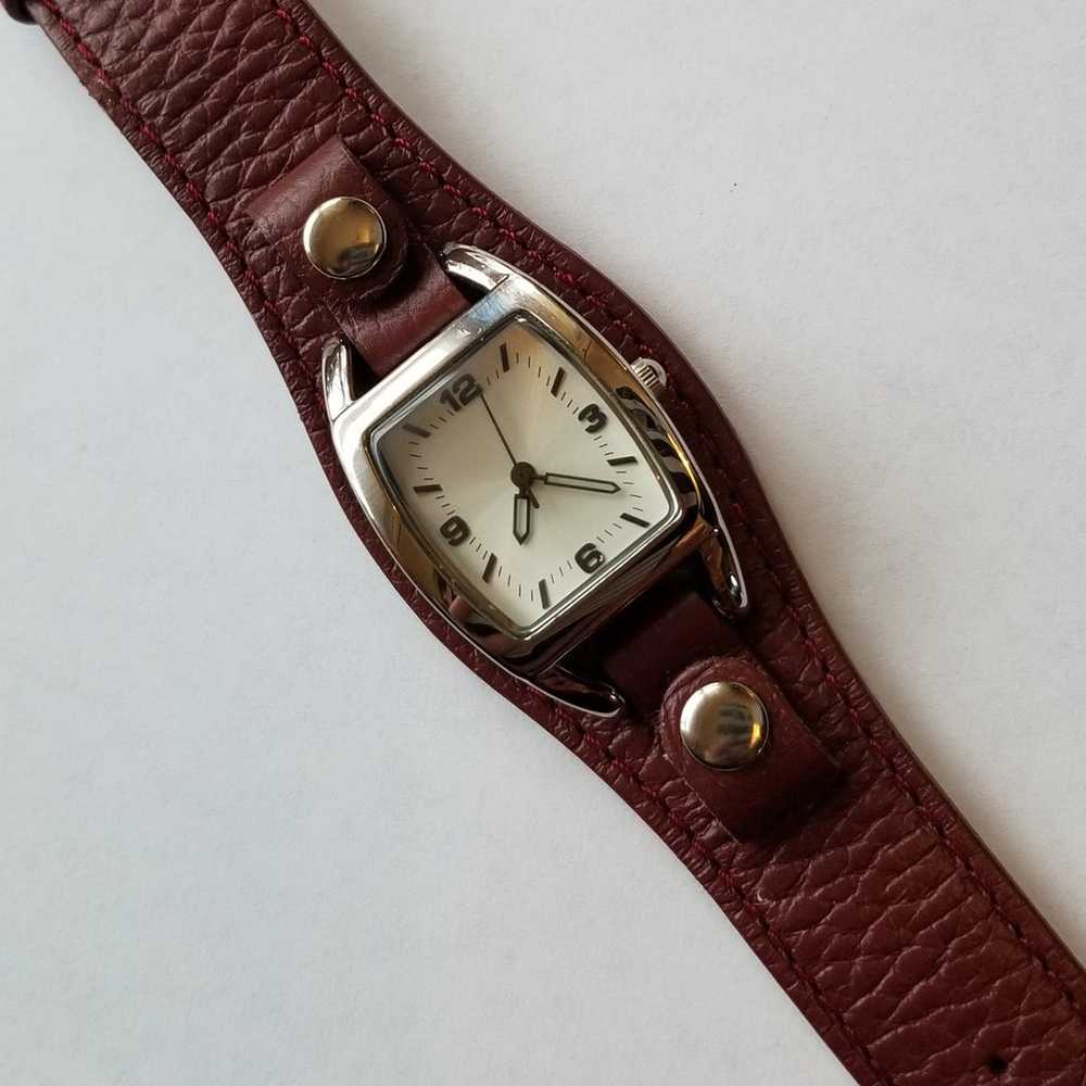 Vintage Brown Genuine Leather Watch with Silver A… - image 4