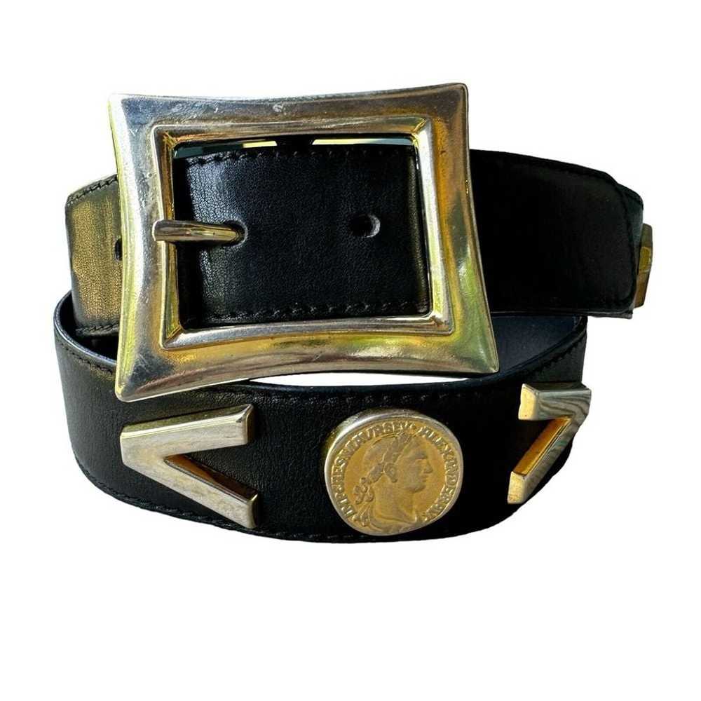 VTG Escada Black Leather Belt Buckle Goldtone Med… - image 10