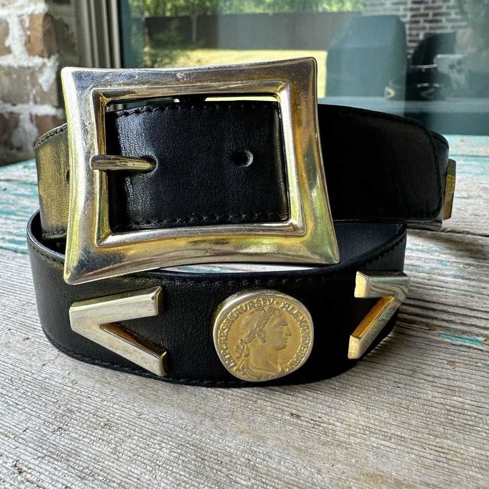 VTG Escada Black Leather Belt Buckle Goldtone Med… - image 12