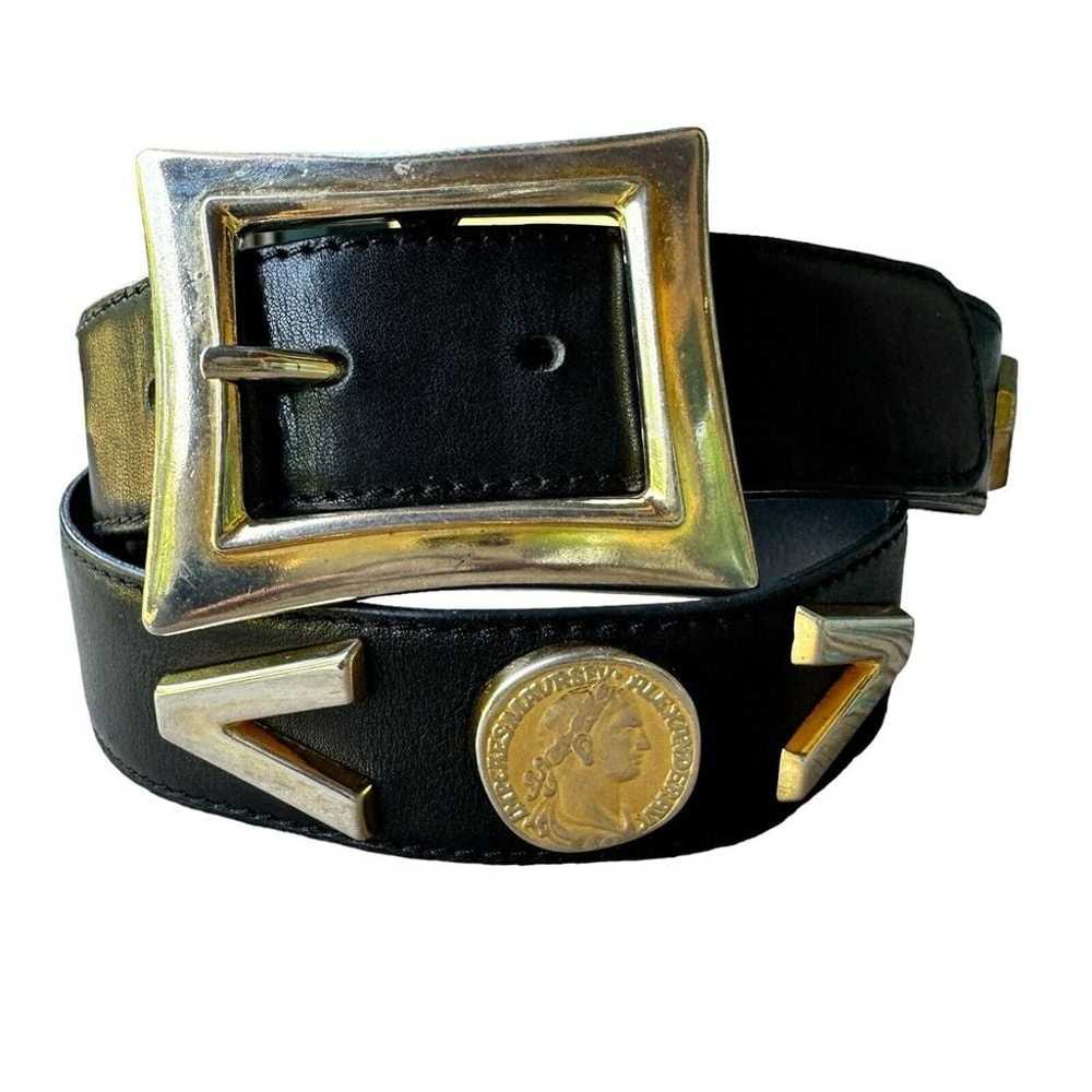 VTG Escada Black Leather Belt Buckle Goldtone Med… - image 1