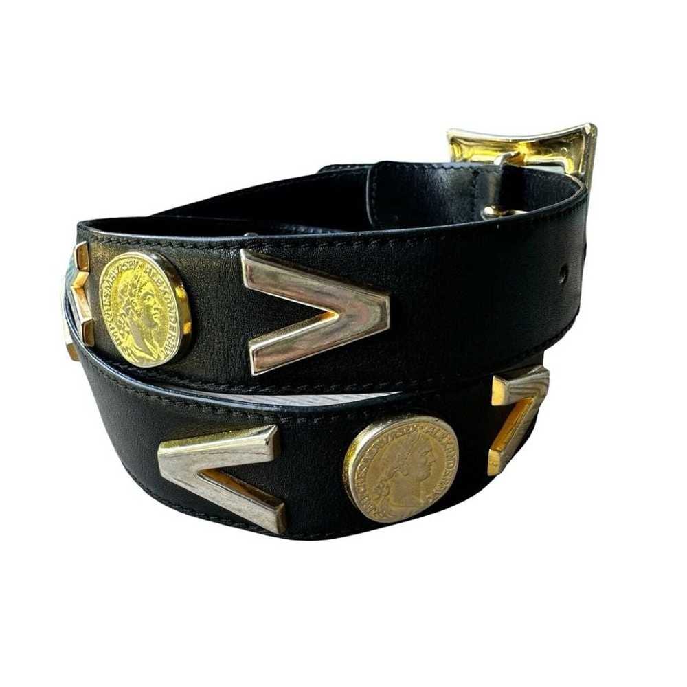 VTG Escada Black Leather Belt Buckle Goldtone Med… - image 2