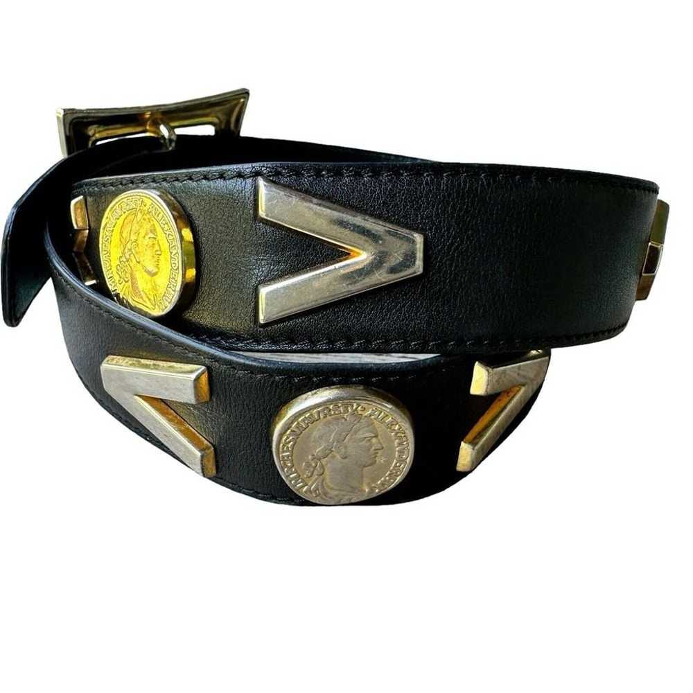 VTG Escada Black Leather Belt Buckle Goldtone Med… - image 3