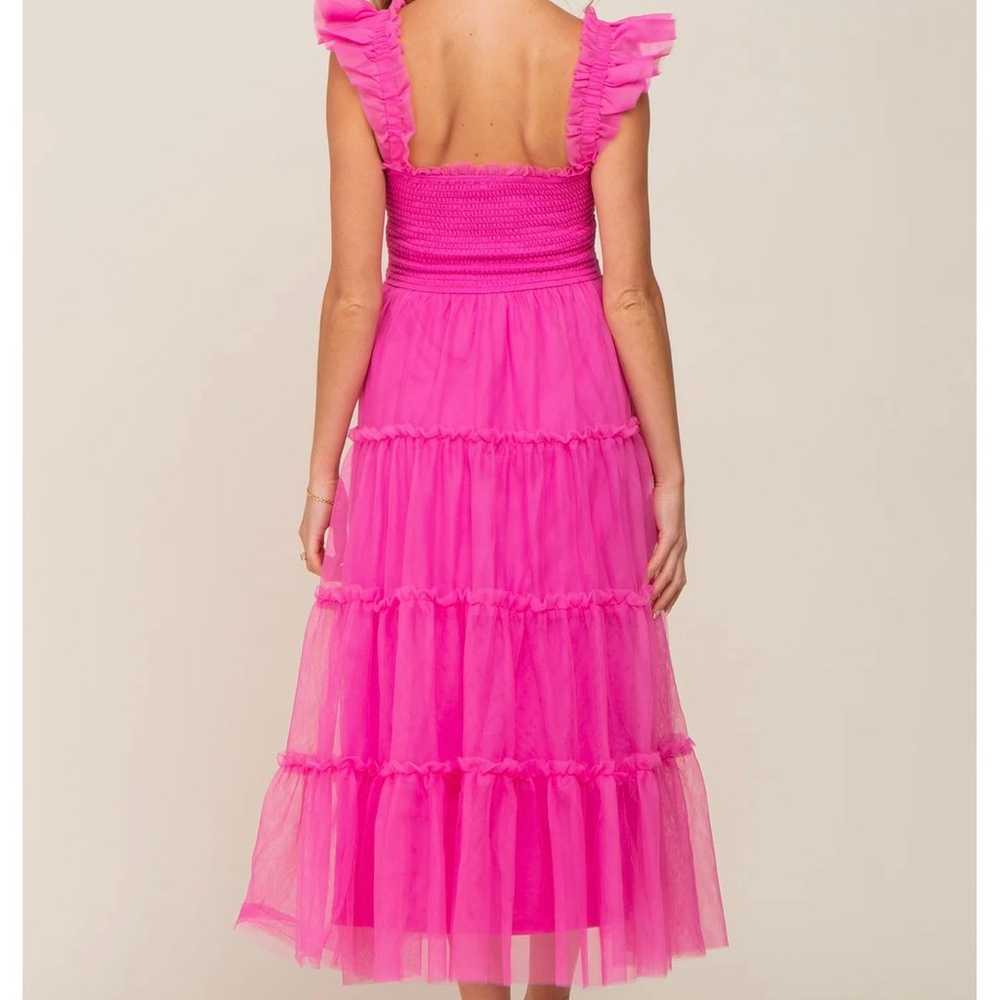 Fuchsia Smocked Mesh Ruffle Accent Maternity Midi… - image 3