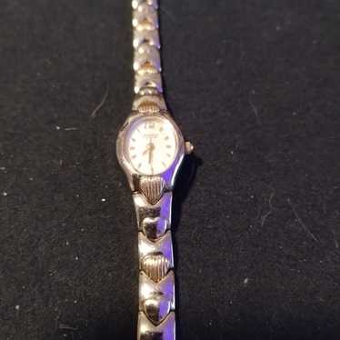 vintage Bulova watch silver with gold hearts - image 1