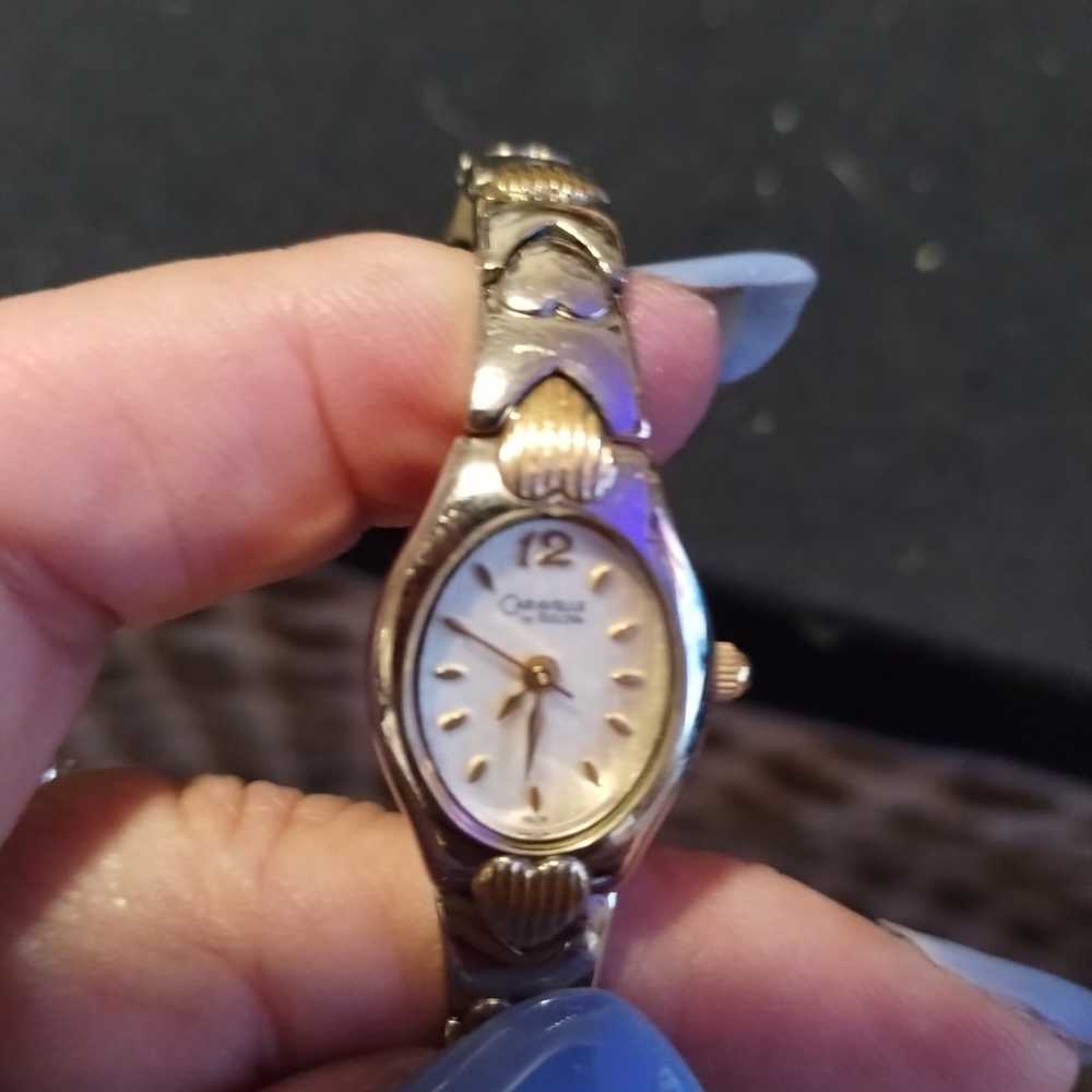 vintage Bulova watch silver with gold hearts - image 2