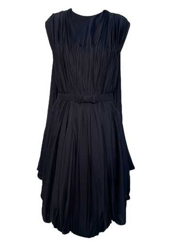 Reem Acra Pleated Little Black Dress with Bow Belt