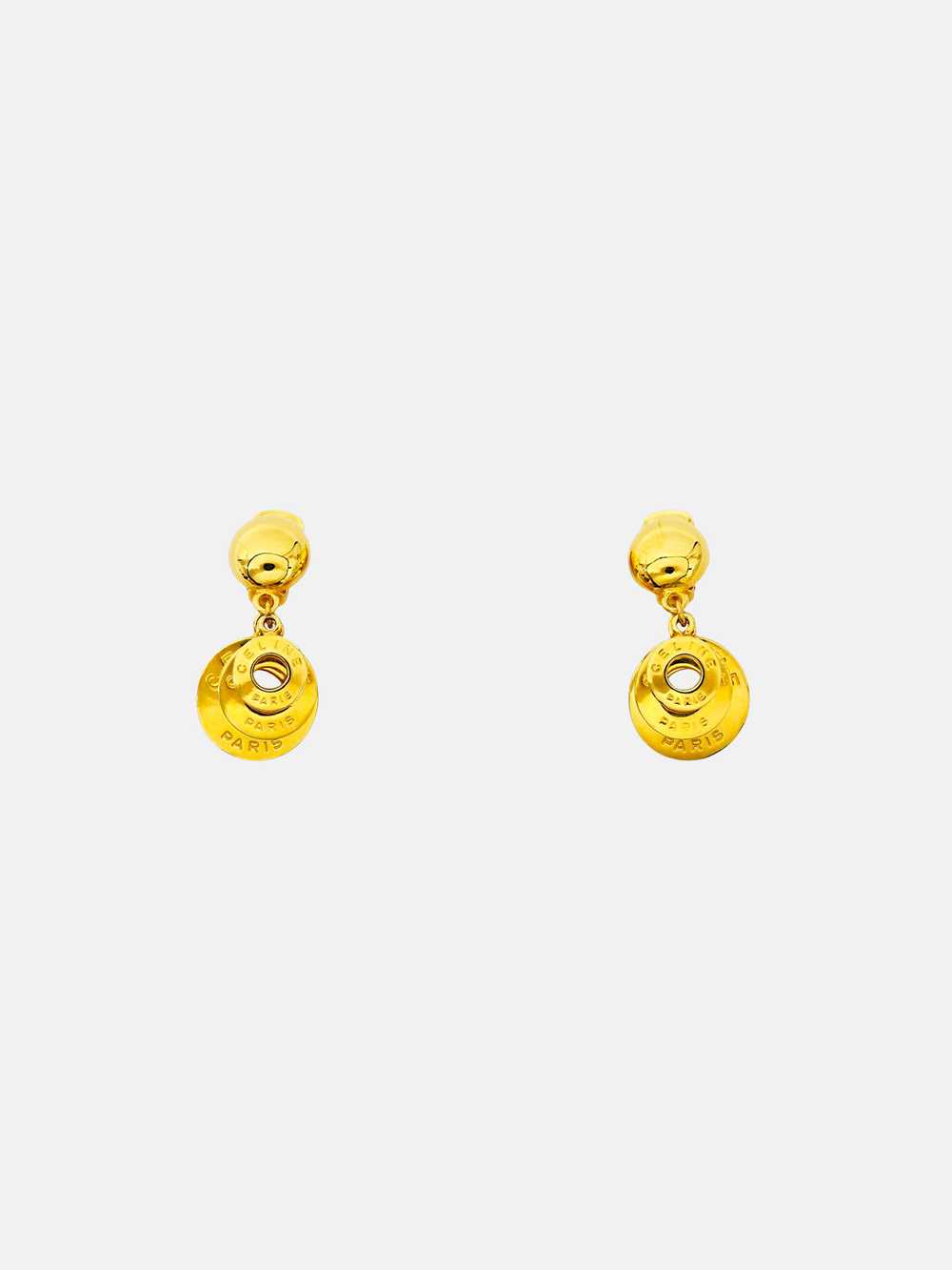 Celine 1990s Gold Round Nesting Drop Earrings - image 1