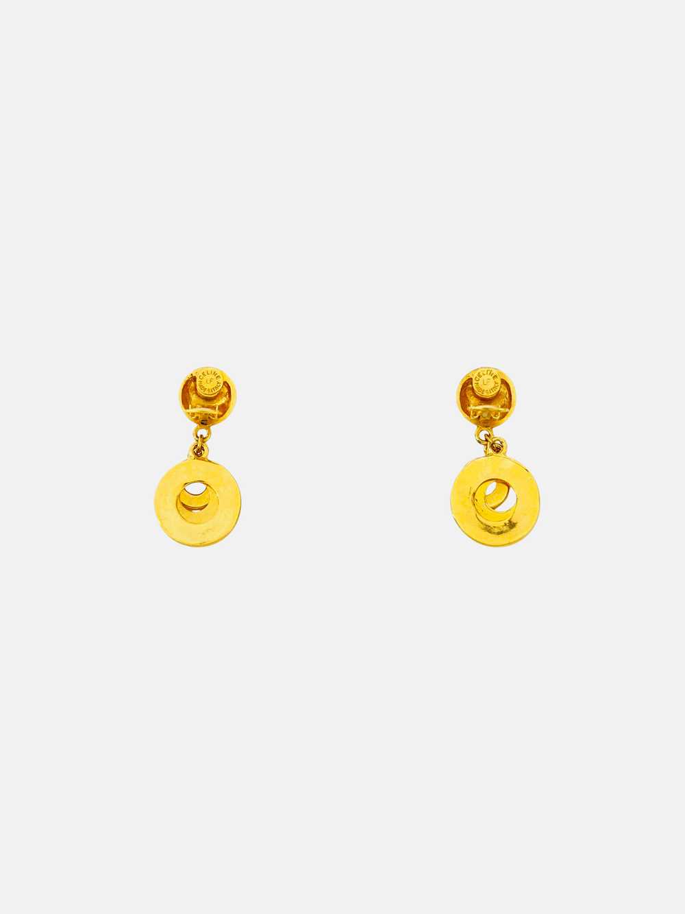 Celine 1990s Gold Round Nesting Drop Earrings - image 2