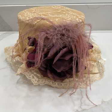 Elsie Massey Victorian Riding Hat Cream with Lace… - image 1