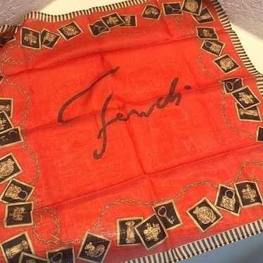 Vintage Fendi Regal Royalty Print Scarf Bright Red