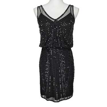 Adrianna Papell Black Sequins Cocktail Dress Size 