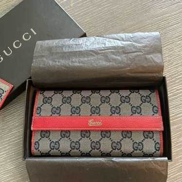 Vintage Gucci Wallet - Red leather/Blue GG canvas - image 1