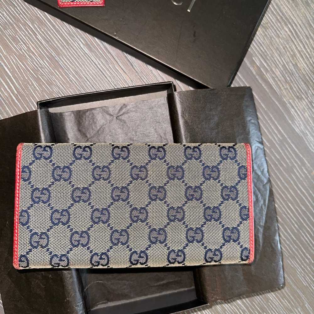 Vintage Gucci Wallet - Red leather/Blue GG canvas - image 3