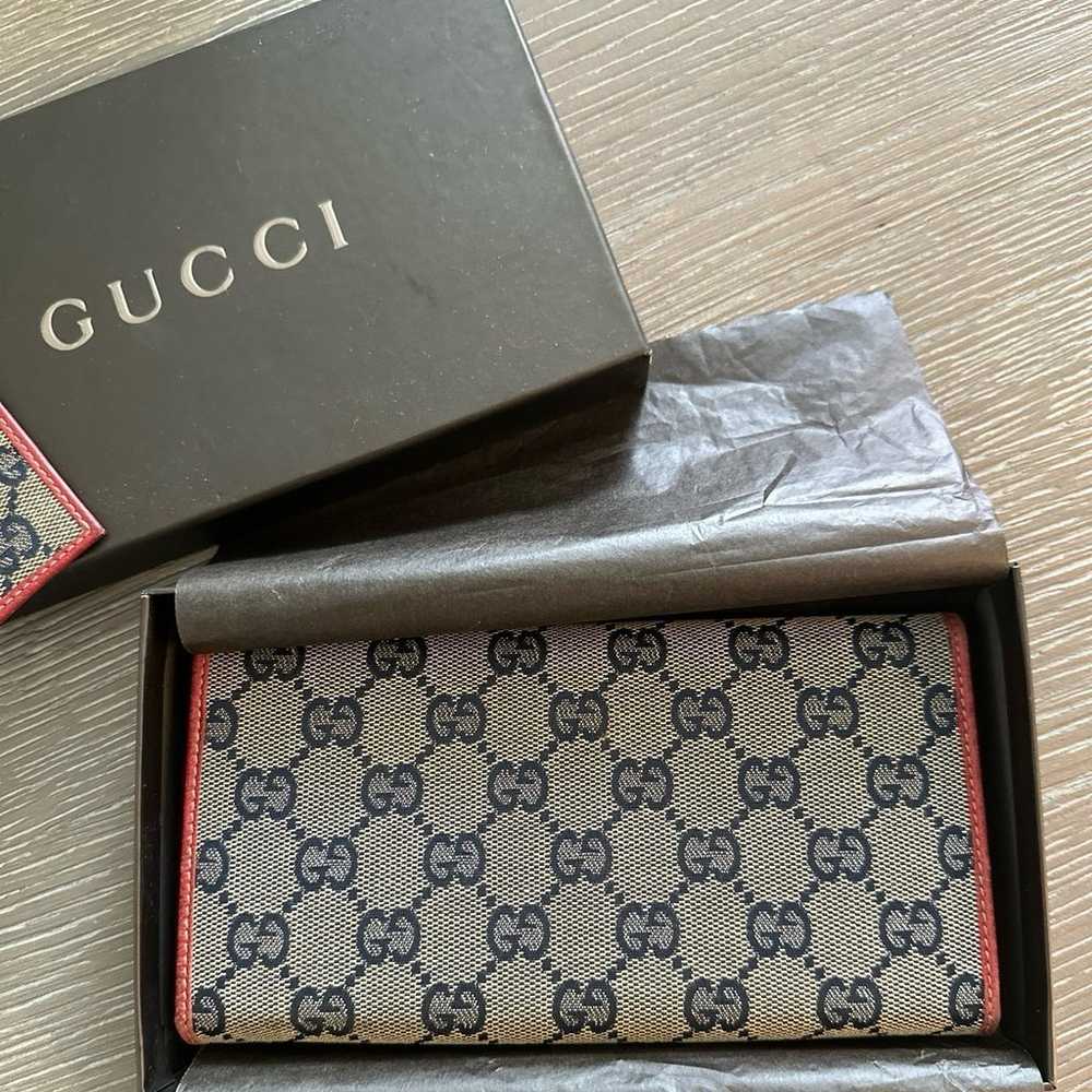 Vintage Gucci Wallet - Red leather/Blue GG canvas - image 4