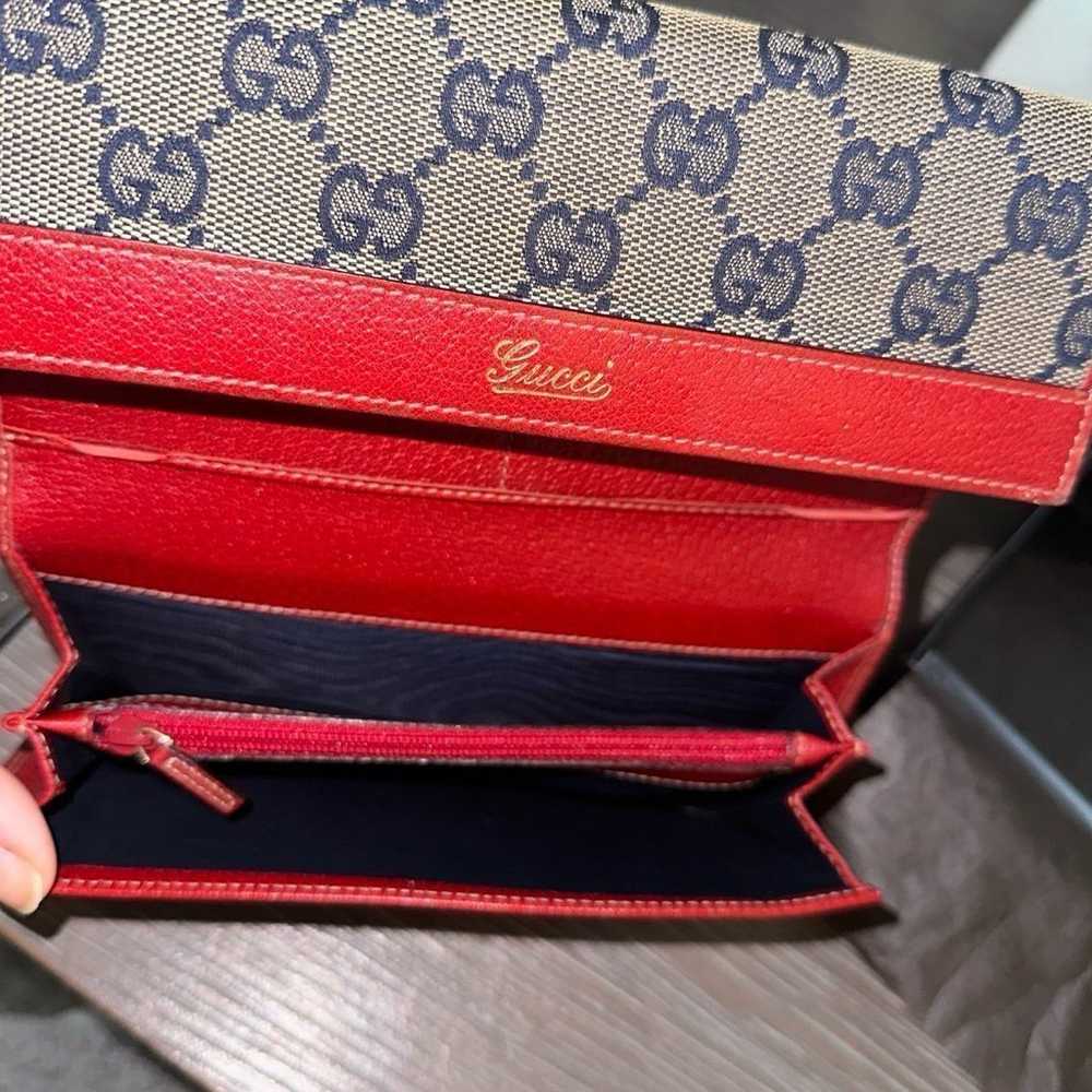 Vintage Gucci Wallet - Red leather/Blue GG canvas - image 9