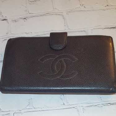 Chanel Black Caviar leather long wallet