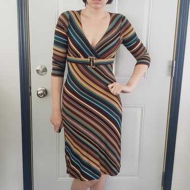 Y2K Does 70s Brown and Blue Striped Dress