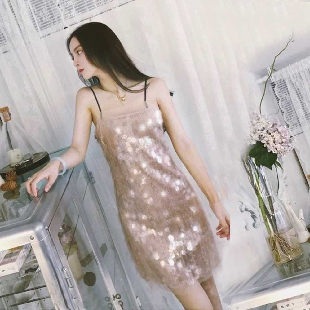 Sparkly sequin mini dress in pink Size XS - image 2