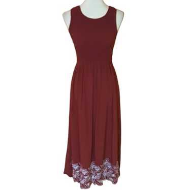 VTG Burgundy embroidered hem maxi dress