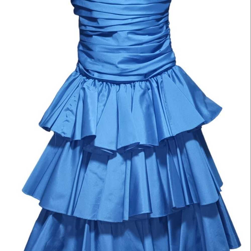 Vintage Party Dress Blue Ruffled Layered Bow ILGW… - image 2