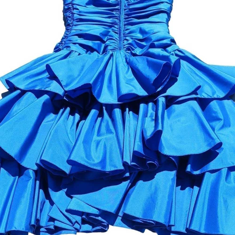 Vintage Party Dress Blue Ruffled Layered Bow ILGW… - image 3