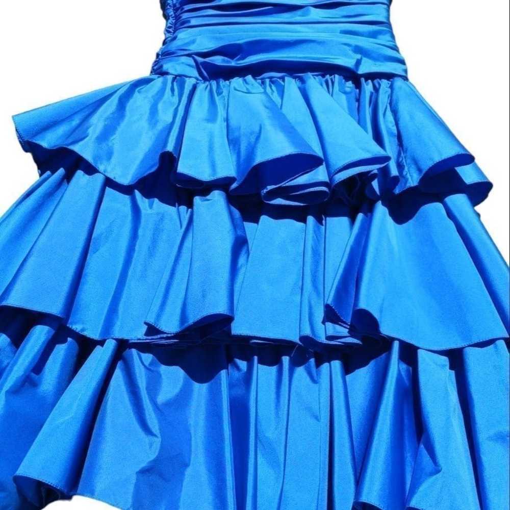 Vintage Party Dress Blue Ruffled Layered Bow ILGW… - image 6