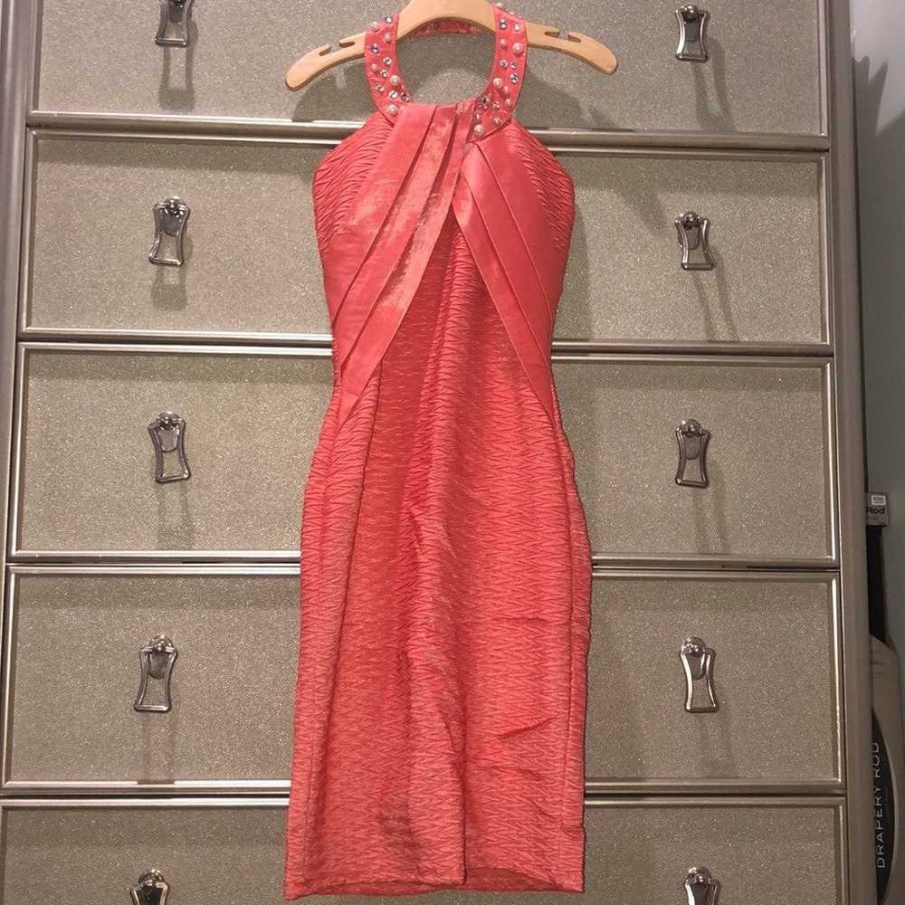 Sexy Vintage Bodycon Coral Halter Dress - image 2