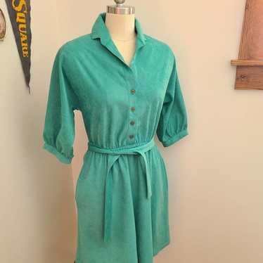 Vintage Turquoise Suede Dress Western Knee Length… - image 1